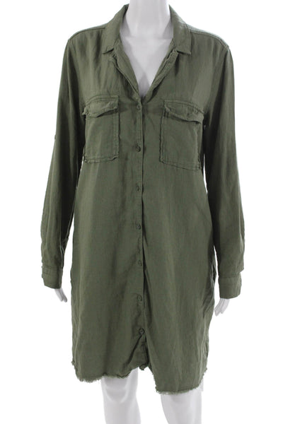 Cloth & Stone Women Shirt Dress Green Long Sleeve Linen Blend Size M