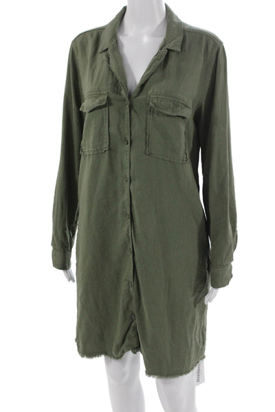Cloth & Stone Women Shirt Dress Green Long Sleeve Linen Blend Size M