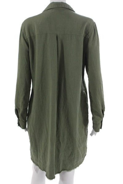 Cloth & Stone Women Shirt Dress Green Long Sleeve Linen Blend Size M