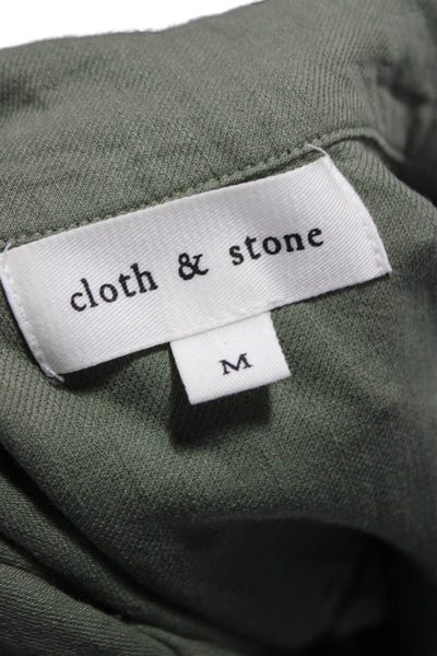 Cloth & Stone Women Shirt Dress Green Long Sleeve Linen Blend Size M