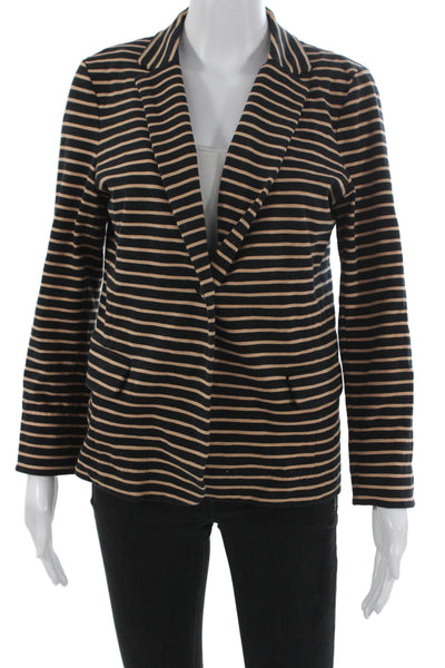 J Crew Womens Blazer Black Striped Button Long Sleeve Cotton Spandex Size M