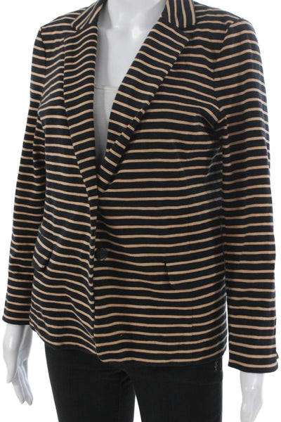 J Crew Womens Blazer Black Striped Button Long Sleeve Cotton Spandex Size M