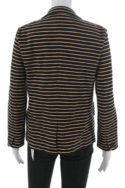 J Crew Womens Blazer Black Striped Button Long Sleeve Cotton Spandex Size M