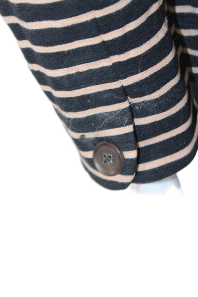 J Crew Womens Blazer Black Striped Button Long Sleeve Cotton Spandex Size M