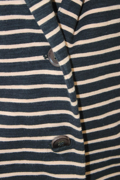 J Crew Womens Blazer Black Striped Button Long Sleeve Cotton Spandex Size M