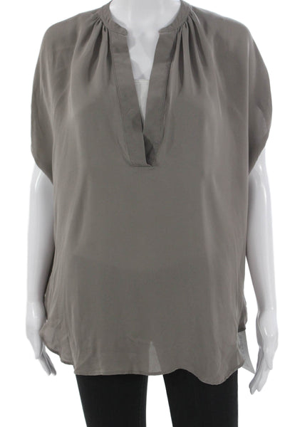 Vince Women Tunic Gray Silk V-Neck Sleeveless Size M