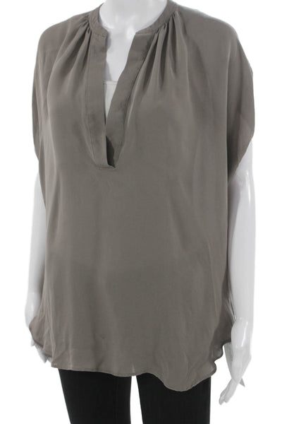 Vince Women Tunic Gray Silk V-Neck Sleeveless Size M
