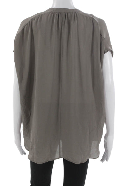 Vince Women Tunic Gray Silk V-Neck Sleeveless Size M
