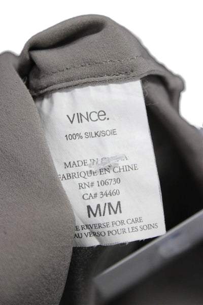 Vince Women Tunic Gray Silk V-Neck Sleeveless Size M