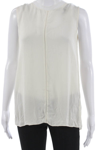 Vince Womens Silk Sleeveless Round Neck Basic Blouse Ivory Size M