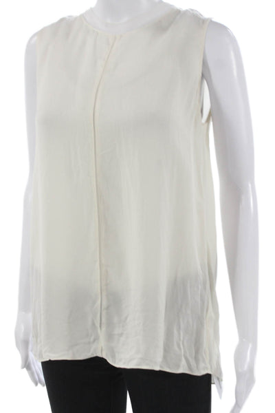 Vince Womens Silk Sleeveless Round Neck Basic Blouse Ivory Size M