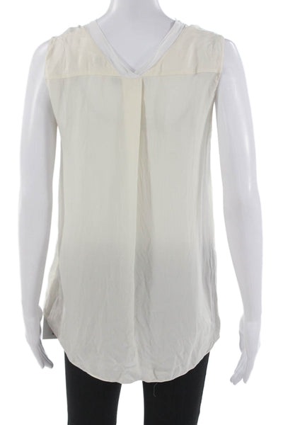 Vince Womens Silk Sleeveless Round Neck Basic Blouse Ivory Size M