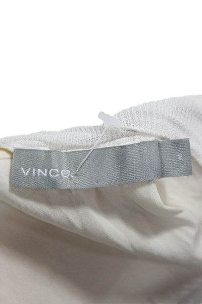 Vince Womens Silk Sleeveless Round Neck Basic Blouse Ivory Size M