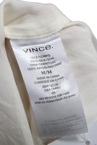 Vince Womens Silk Sleeveless Round Neck Basic Blouse Ivory Size M