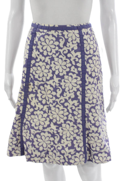 Boden Women A-Line Floral Cotton Skirt Purple Zip Knee Length Size 8