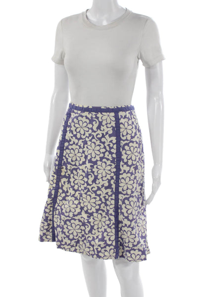 Boden Women A-Line Floral Cotton Skirt Purple Zip Knee Length Size 8
