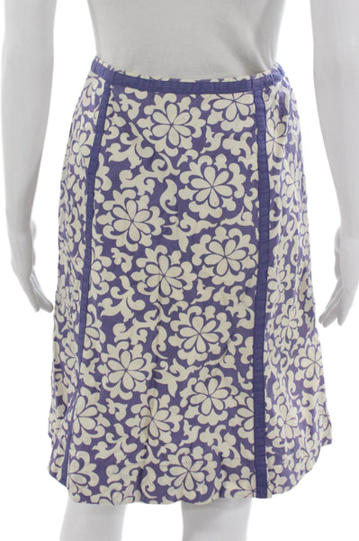 Boden Women A-Line Floral Cotton Skirt Purple Zip Knee Length Size 8