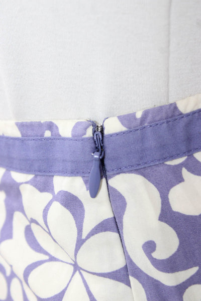Boden Women A-Line Floral Cotton Skirt Purple Zip Knee Length Size 8