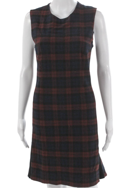 Derek Lam 10 Crosby Women Shift Dress Blue Plaid Sleeveless Knee Length Size 8