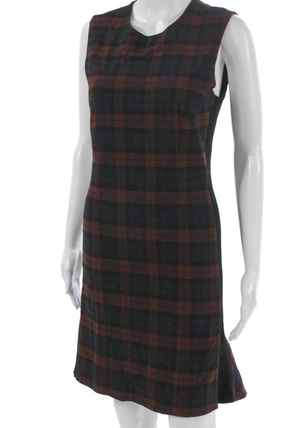 Derek Lam 10 Crosby Women Shift Dress Blue Plaid Sleeveless Knee Length Size 8