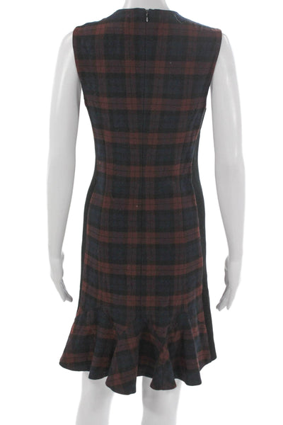 Derek Lam 10 Crosby Women Shift Dress Blue Plaid Sleeveless Knee Length Size 8