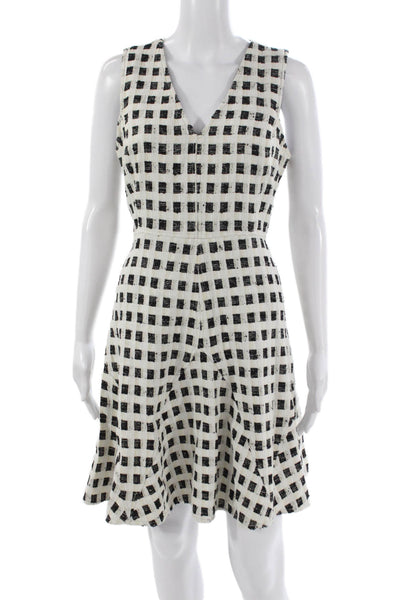 Derek Lam 10 Crosby Women Fit & Flare Black Check V-Neck Sleeveless Dress Size 8