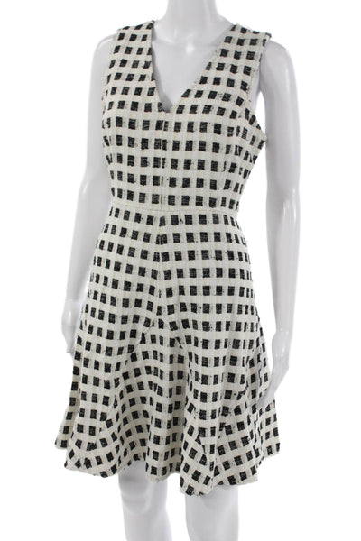 Derek Lam 10 Crosby Women Fit & Flare Black Check V-Neck Sleeveless Dress Size 8