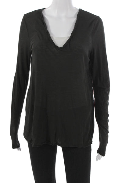 Standard James Perse Women Long Sleeve V-Neck Cotton Tunic Black Size 2