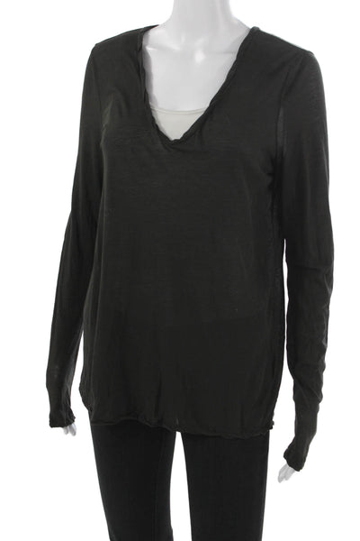 Standard James Perse Women Long Sleeve V-Neck Cotton Tunic Black Size 2