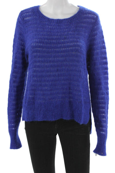 Rebecca Taylor Womens Pullover Mohair Sweater Blue Long Sleeve Neck Size L