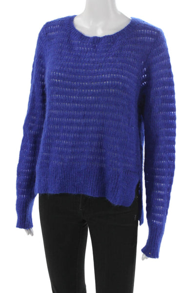 Rebecca Taylor Womens Pullover Mohair Sweater Blue Long Sleeve Neck Size L