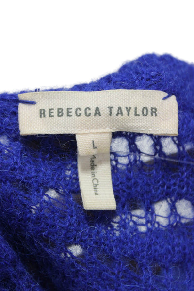 Rebecca Taylor Womens Pullover Mohair Sweater Blue Long Sleeve Neck Size L