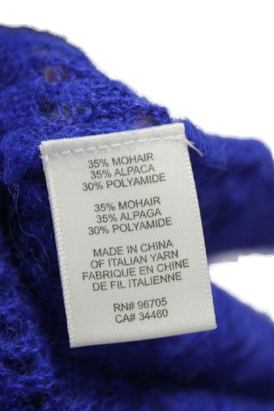 Rebecca Taylor Womens Pullover Mohair Sweater Blue Long Sleeve Neck Size L