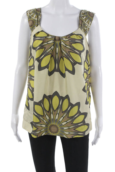 Vince Women Beige Silk Geometric Scoop Neck Sleeveless Tunic Size M