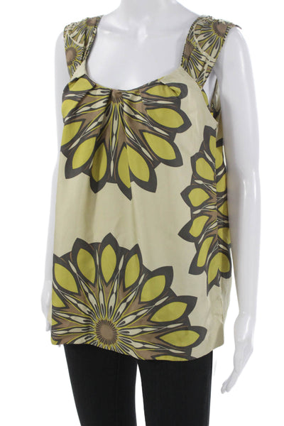 Vince Women Beige Silk Geometric Scoop Neck Sleeveless Tunic Size M