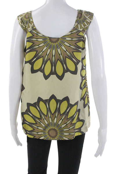 Vince Women Beige Silk Geometric Scoop Neck Sleeveless Tunic Size M