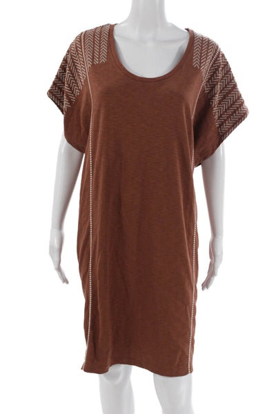 Wrap Women T-Shirt Dress Brown Scoop Neck Short Sleeve Cotton Size 8