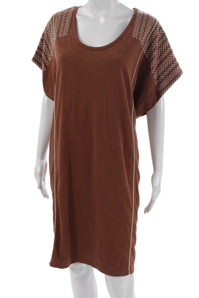 Wrap Women T-Shirt Dress Brown Scoop Neck Short Sleeve Cotton Size 8