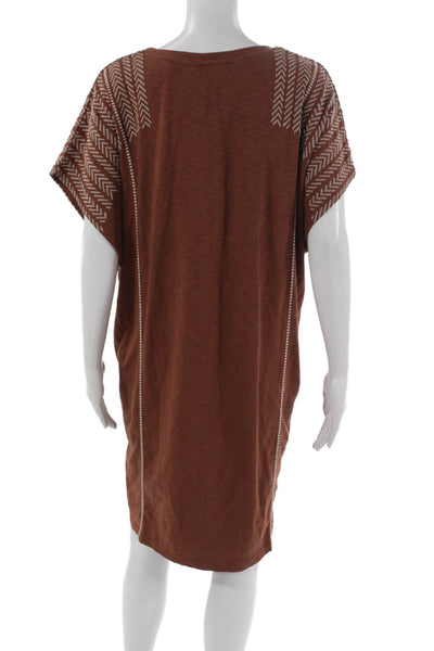 Wrap Women T-Shirt Dress Brown Scoop Neck Short Sleeve Cotton Size 8