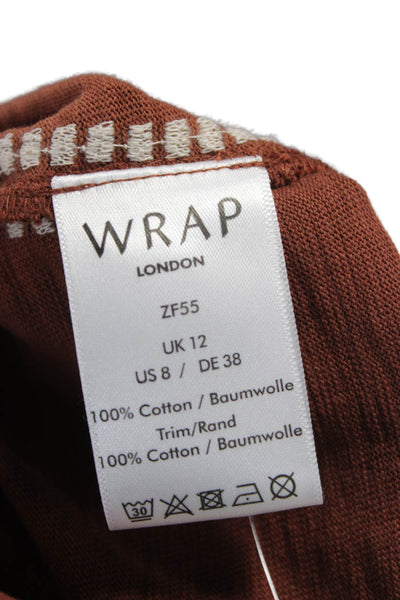 Wrap Women T-Shirt Dress Brown Scoop Neck Short Sleeve Cotton Size 8