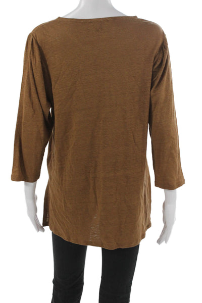 Wrap Womens Linen Henley Tunic 3/4 Sleeve Brown Size 10