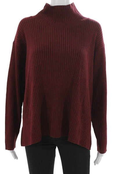 Eileen Fisher Women Red Merino Wool High Neck Sweater Long Sleeve Size M