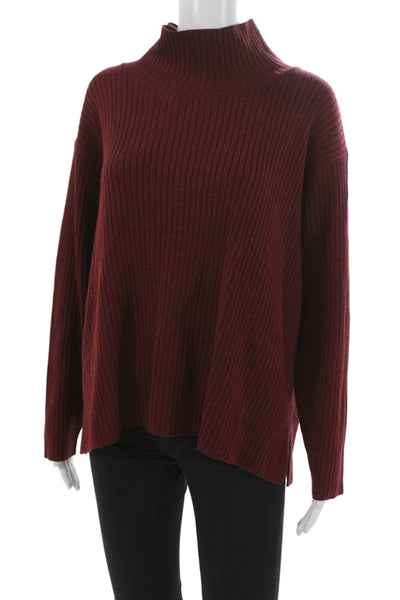 Eileen Fisher Women Red Merino Wool High Neck Sweater Long Sleeve Size M