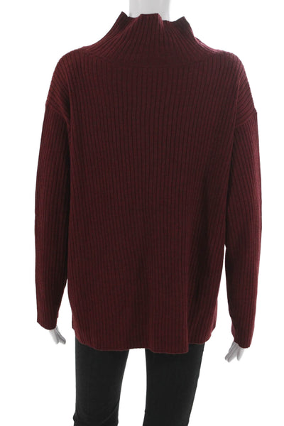 Eileen Fisher Women Red Merino Wool High Neck Sweater Long Sleeve Size M