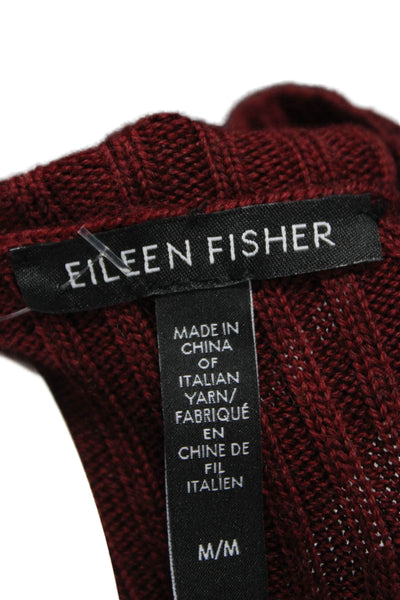 Eileen Fisher Women Red Merino Wool High Neck Sweater Long Sleeve Size M