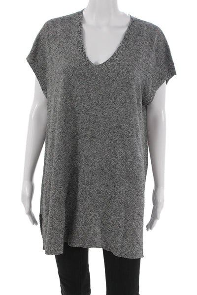Eileen Fisher Womens Linen V-Neck Tunic Gray Pullover Sleeveless Solid Size M