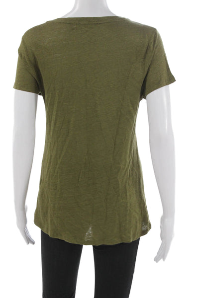 Calypso Saint Barth Women Basic Linen V-Neck Short Sleeve T-Shirt Green Size M