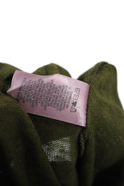 Calypso Saint Barth Women Basic Linen V-Neck Short Sleeve T-Shirt Green Size M