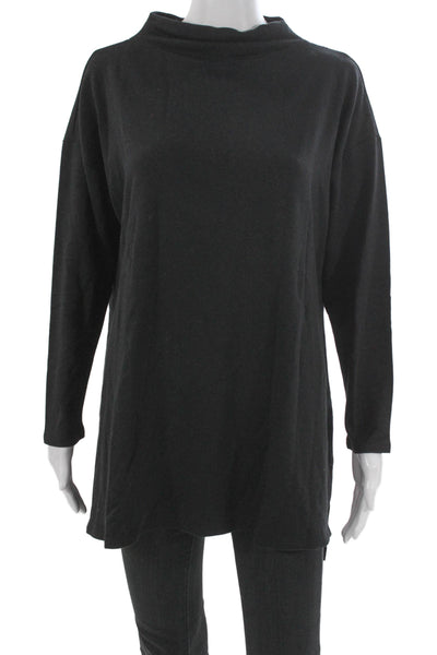 Eileen Fisher Women Black Tencel Mockneck Tunic T-Shirt Long Sleeve Size M
