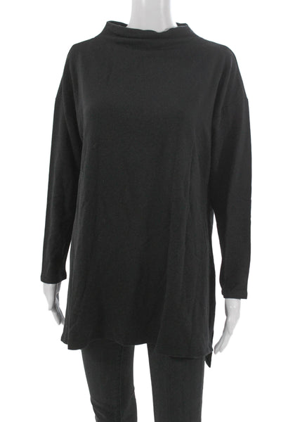 Eileen Fisher Women Black Tencel Mockneck Tunic T-Shirt Long Sleeve Size M